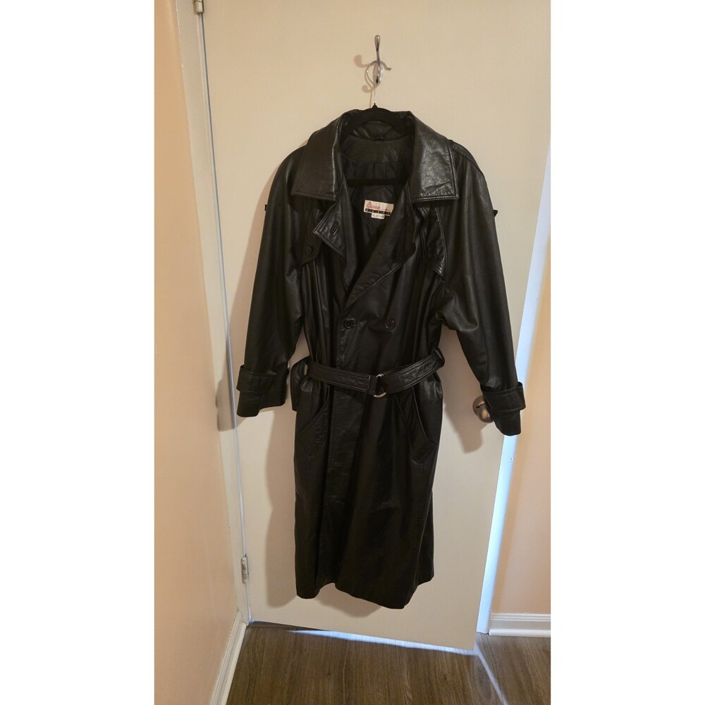 Diana Marco Vintage Leather Trench Coat Plus Size 2X Leather Jacket Long 80s 90s
